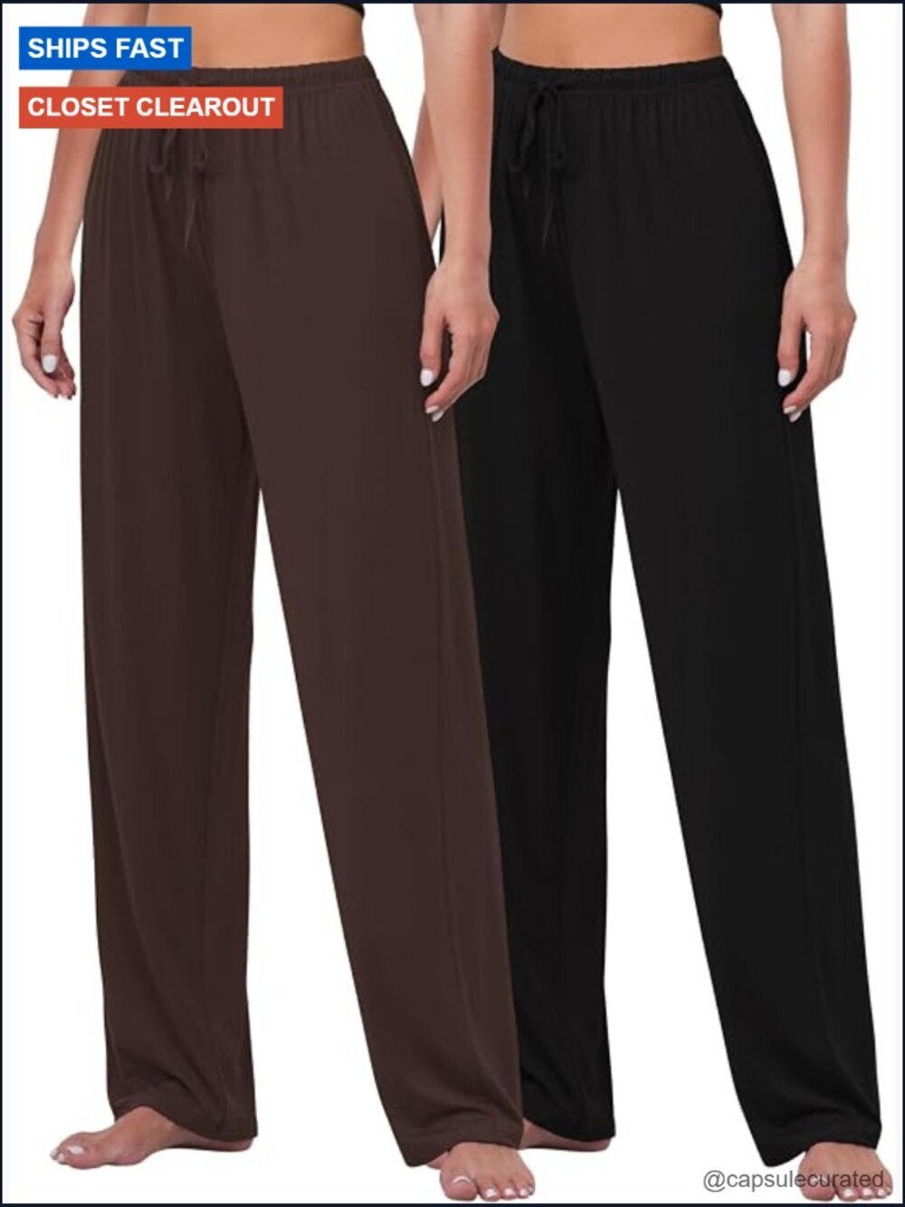 2 Pack Women's Wide Leg Lounge Pants Pajama Bottoms Soft Stretchy
